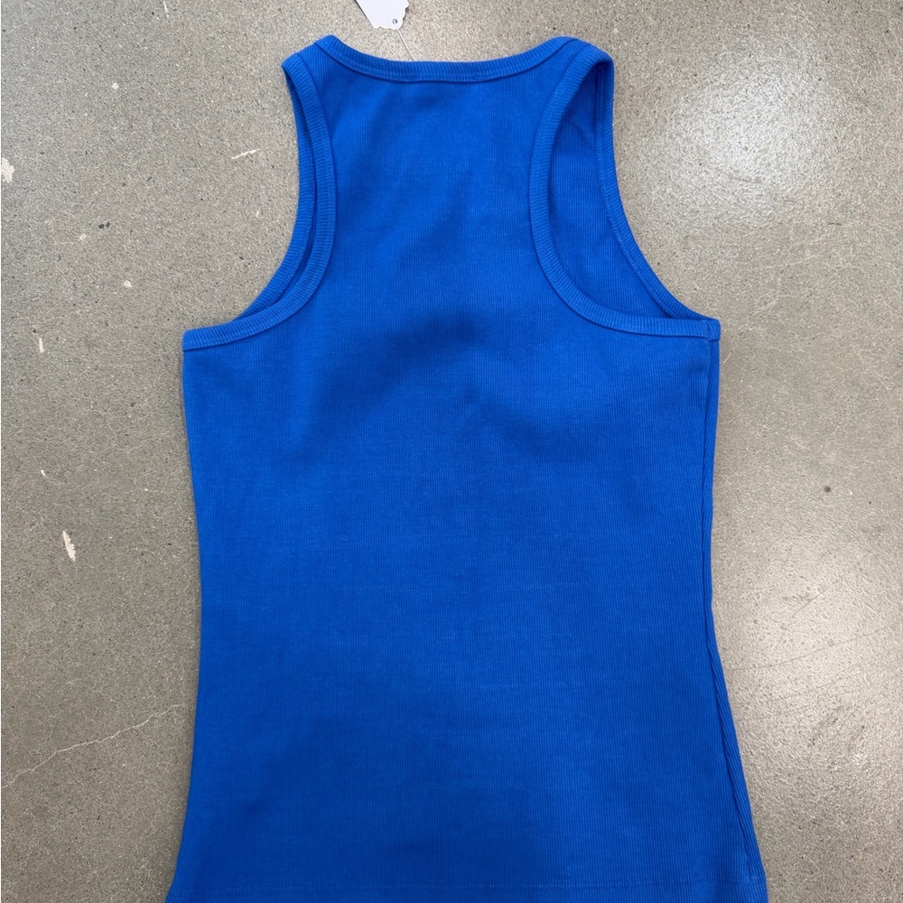 Blue Women's Ribbed Racerback Tank Top - Picture 6 of 6